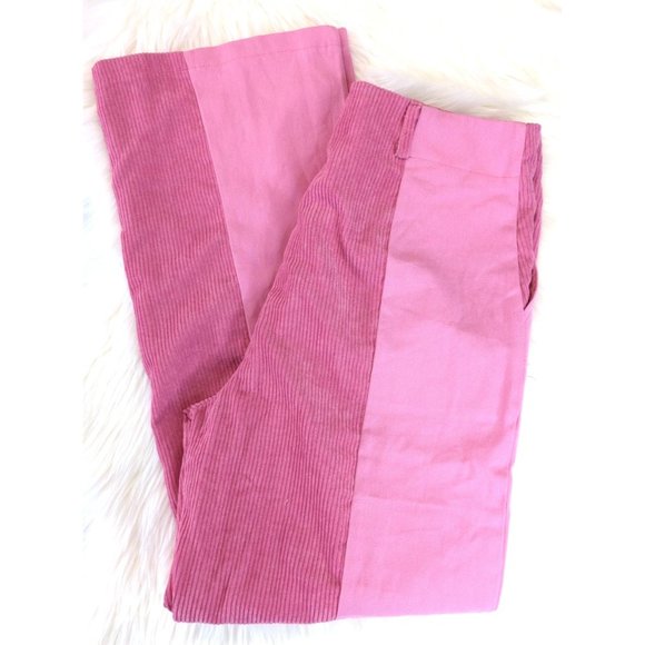 Two Tone Straight Leg Corduroy Panel Pants Bubblegum Pink Hight Waist L 29 - Picture 8 of 12